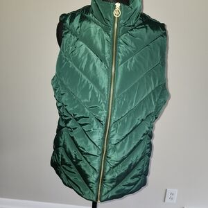 NWT Green Puffer Vest with Gold Zipper